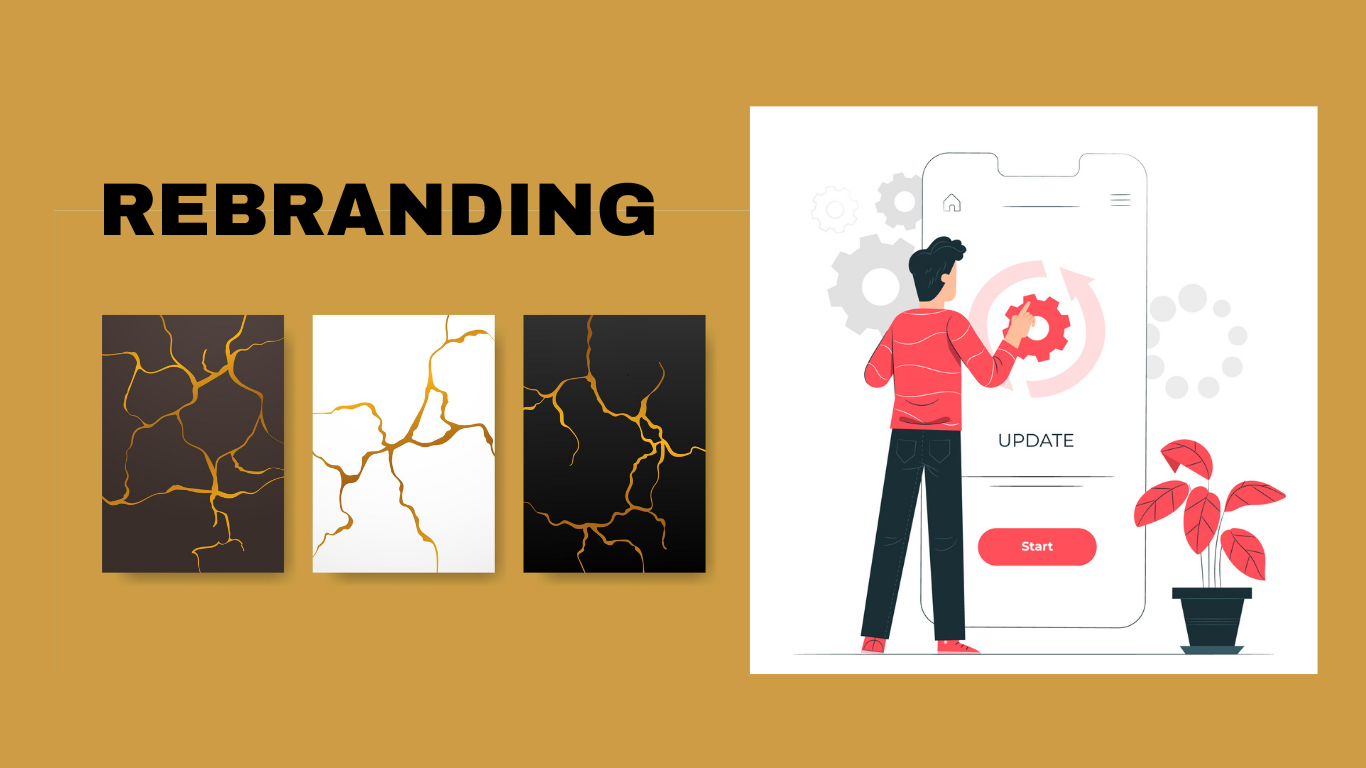 A cracked brand being reassembled into a new one with rebranding