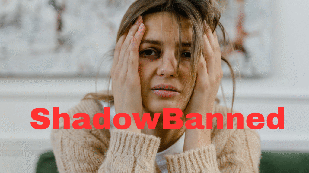 A woman distressed because of shadowban
