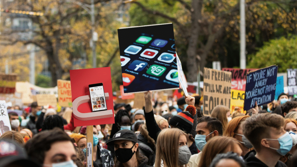 Public protest symbolizing online outrage and cancel culture