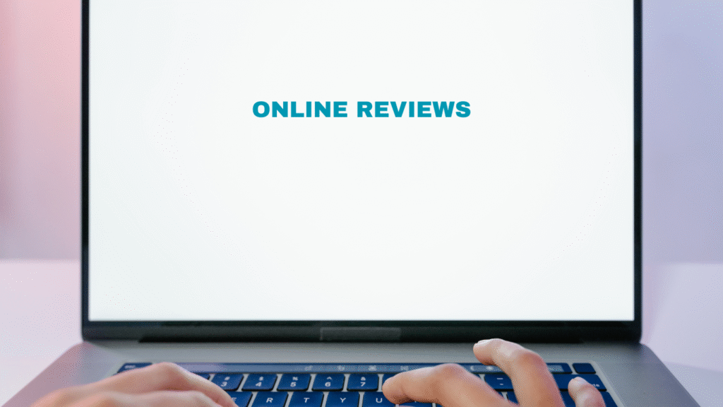 Business owner monitoring online reputation management reports